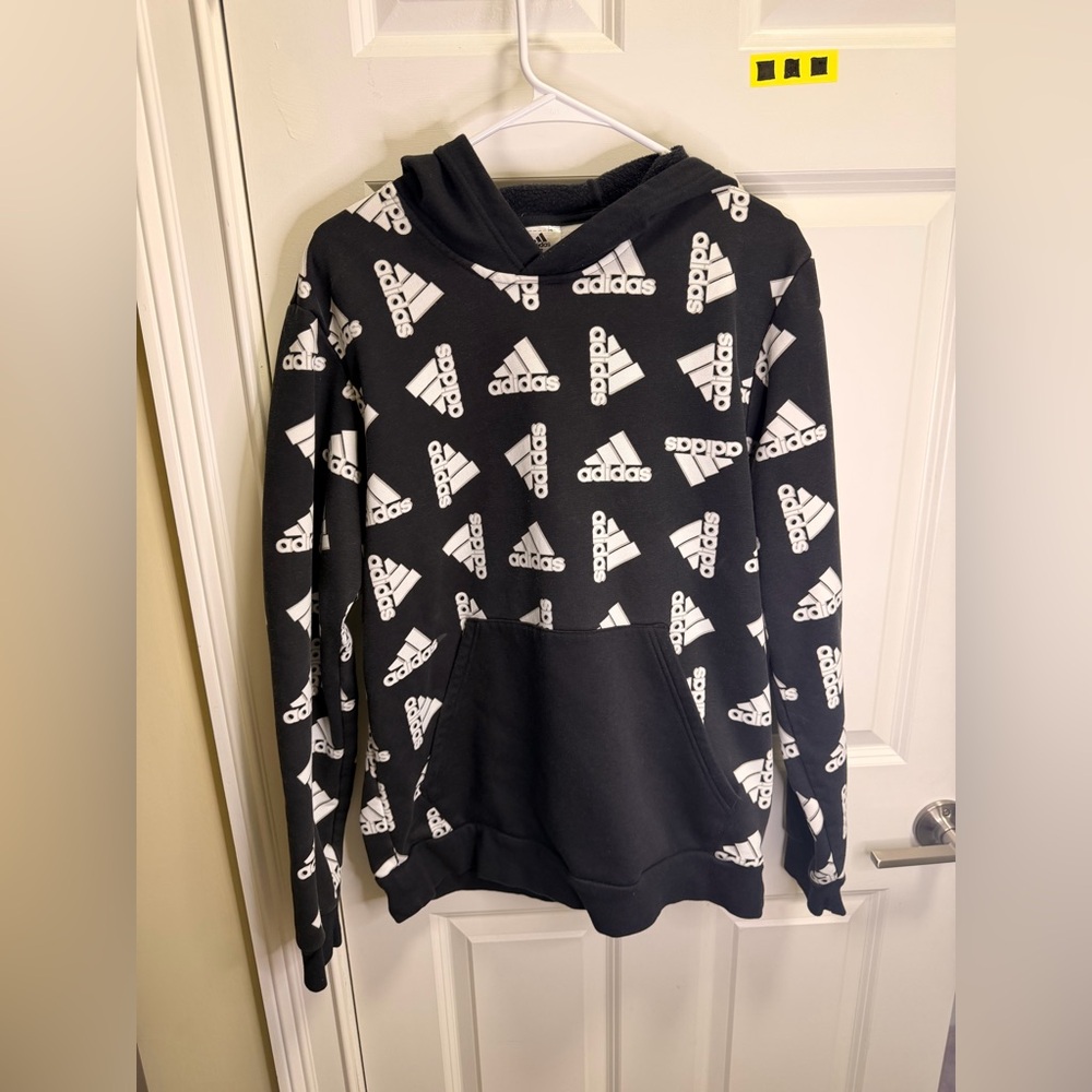 adidas Black Hoodie with White Logo Print